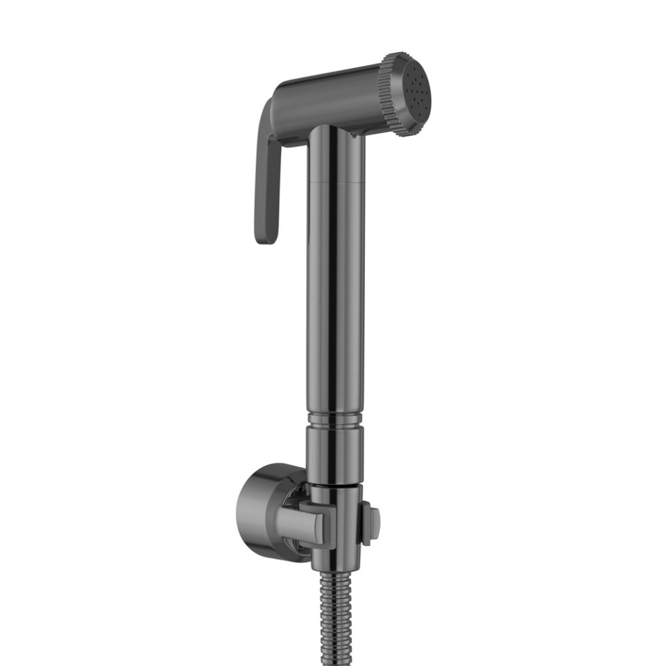 HEALTH FAUCET WITH 8MM DIA, 1 METER LONG FLEXIBLE TUBE & WALL HOOK WITH (BACK FLOW PREVENTER)- JAQUAR FAUCETS -  ( BLACK CHROME - ALLIED - 0x15 mm - 0inchX0.5inch )