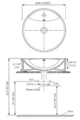 ROUND COUNTER TOP W.BASIN W/FAUCET HOLE - KOHLER PREMIUM -  ( WHITE - PREMIUM - 470x470 mm - 19inchX0inch )