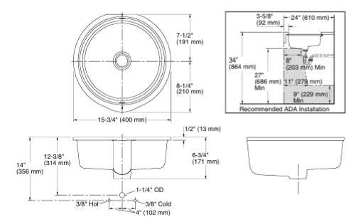 VERTICY-UNDER COUNTER W/BASIN W/OVERFLOW - KOHLER POPULAR -  ( WHITE - POPULAR - 400x400 mm - 16inchX16inch )
