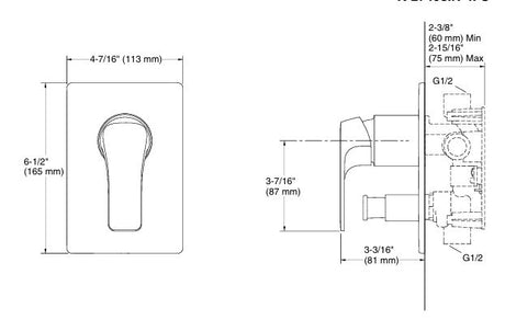 FORE TRI TM AQUA TURBO TM RECESSED NON-THERMOSTATIC BATH AND SHOWER VALVE TRIM - KOHLER POPULAR -  ( POLISHED  CHROME - POPULAR - 0x15 mm - 0inchX0.5inch )