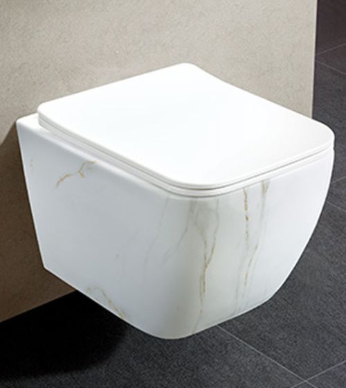 WALL HUNG WC RIMLESS W/UF SEAT COVER ( BOLT DISTANCE 7INCH) - AQUANT -  ( STATUARIO GLOSSY FINISH -  - 515x360 mm - 20.6inchX14.4inch )