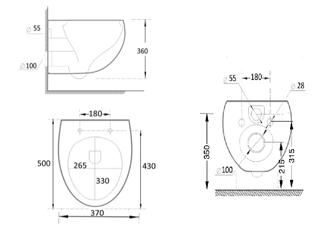 RIMLESS WALL HUNG WC WITH SLIM UF SEAT COVER OVAL EGG SHAPE - AQUANT -  ( BRUSHED ROSE GOLD + MATT BLACK -  - 500x370x360 mm - 20inchX14.8inchX14.4inch )