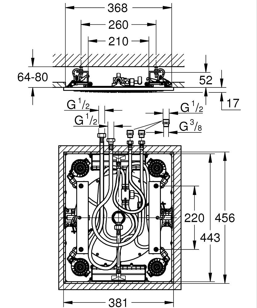 RAINSHOWER F-SERIES 15INCH MULTISPRAY CEILING SHOWER - GROHE -  ( CHROME - G5 - RAINSHOWER - 0x15 mm - 0inchX0.6inch )