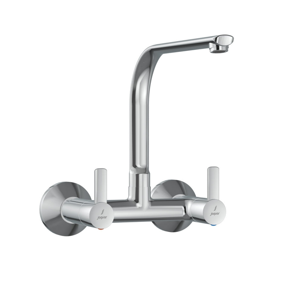 SINK MIXER WITH REGULAR SWINGING SPOUT (WALL MOUNTED)WITH CONNECTING LEGS & WALL FLANGES - JAQUAR FAUCET - ( CHROME - FUSION PRIME - 0x15 mm - 0inchX0.5inch )