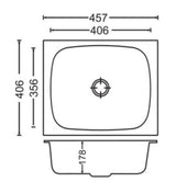 1 BOWL W/O DRAIN BOARD(DEPTH 7INCH) THK 1MM - CARYSIL -  ( MATT FINISH - ELEGANCE - 457x406 mm - 18inchX16inch )
