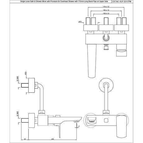 SINGLE LEVER WALL MIXER WITH LONG BEND PIPE ON UPPER SIDE, CONNECTING LEGS & WALL FLANGES - JAQUAR FAUCETS -  ( ANTIQUE COPPER - KUBIX PRIME - 0x15 mm - 0inchX0.5inch )