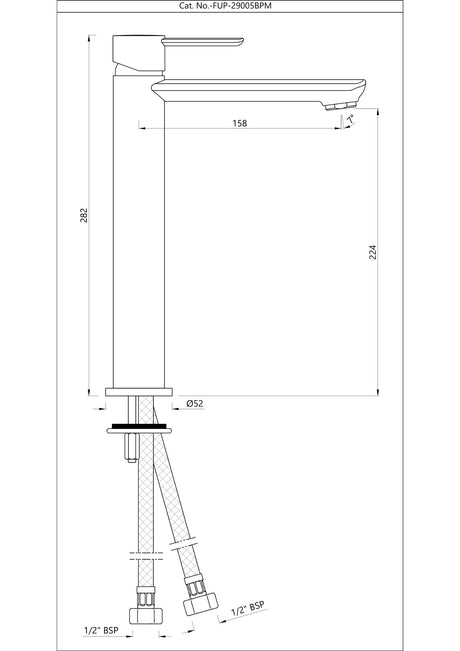 SINGLE LEVER HIGH NECK BASIN MIXER WITHOUT POPUP WASTE & WITH 600MM LONG BRAIDED HOSES - JAQUAR FAUCETS - ( BLUSH GOLD PVD - FUSION PRIME - 0x15 mm - 0inchX0.5inch )
