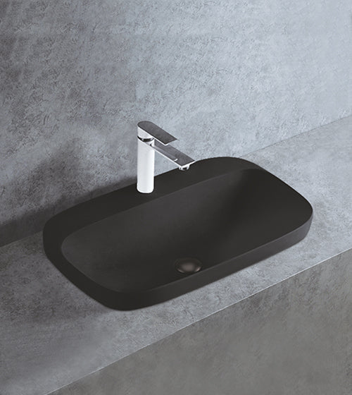 SEMI COUNTER / TABLE MOUNTED WASH BASIN WITH TAP HOLE - AQUANT - ( MATT BLACK - - 700x420x155 mm - 28inchX16.8inchX6.2inch )