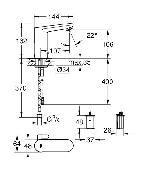 EUROSMART CE INFRARED BASIN MIXER, DC - GROHE -  ( CHROME - G3 - EUROSMART - 0x15 mm - 0inchX0.6inch )