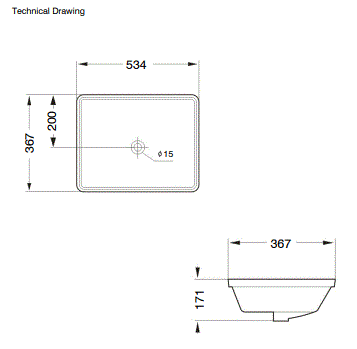 UNDER COUNTER WASH BASIN - AQUANT -  ( WHITE -  - 534x367 mm - 21.3inchX14.6inch )