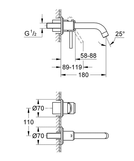 ATRIO OHM 2-H BASIN M WALL MTD, 180MM SP - GROHE -  ( CHROME - G5 - ATRIO - 0x15 mm - 0inchX0.5inch )