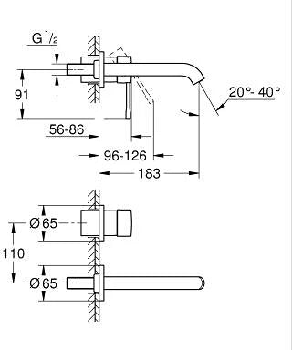 ESSENCE 2-HOLE, 1-HANDLE WALL-MOUNT BASIN MIXER, M SIZE - GROHE -  ( HARD GRAPHITE - G5 - ESSENCE - 0x0 mm - 0inchX0inch )