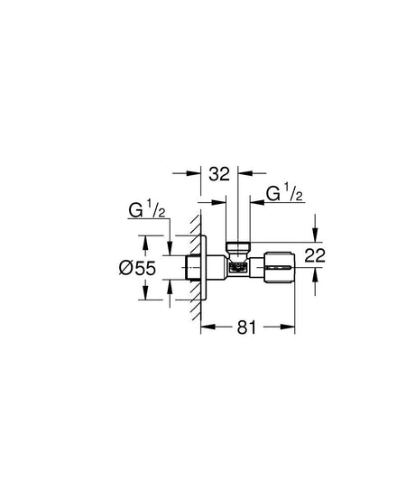 ANGLE VALVE 1/2INCH X 1/2INCH - GROHE -  ( CHROME - G3 - ANGLE VALVES NEUTRAL HANDLE - 0x15 mm - 0inchX0.6inch )