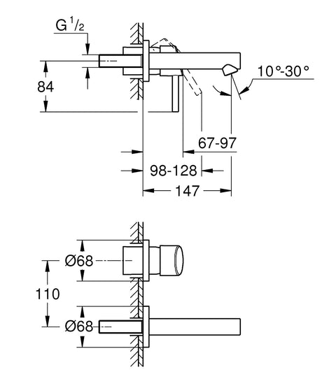 CONCETTO 2-HOLE, 1-HANDLE WALL-MOUNT BASIN MIXER, S SIZE - GROHE -  ( CHROME - G3 - CONCETTO - 0x15 mm - 0inchX0.5inch )