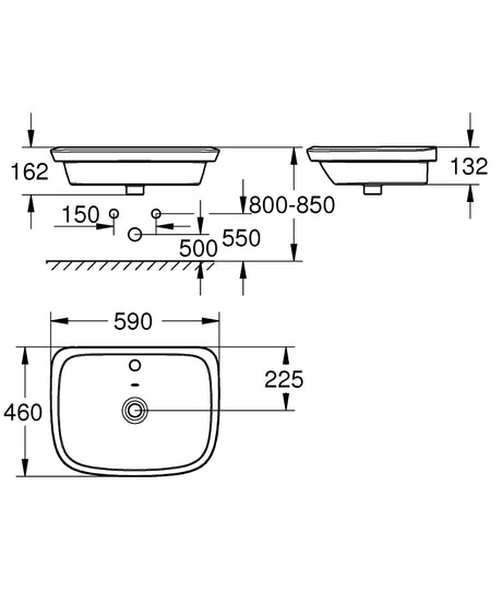 EUROSTYLE COUNTER BASIN BUILT-IN 60 CM - GROHE -  ( WHITE - G3 - EUROSTYLE - 600x460 mm - 24inchX18inch )