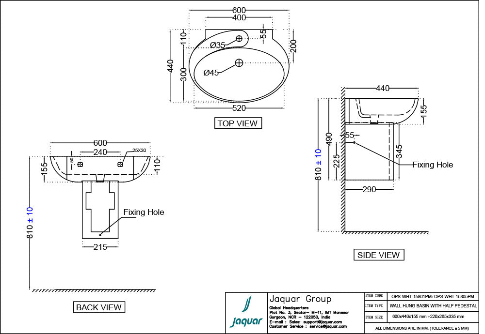 HALF PEDESTAL WITH FIXING ACCESSORIES - JAQUAR SWARE - ( WHITE - OPAL - 0x0 mm - 0inchX0inch )