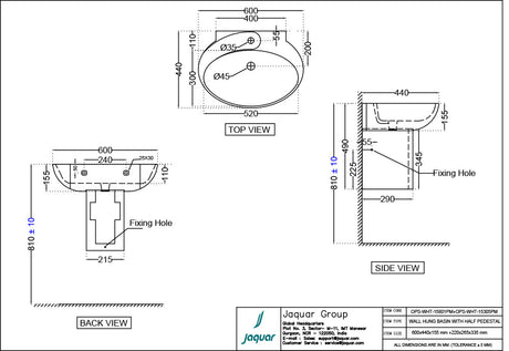 HALF PEDESTAL WITH FIXING ACCESSORIES - JAQUAR SWARE - ( WHITE - OPAL - 0x0 mm - 0inchX0inch )