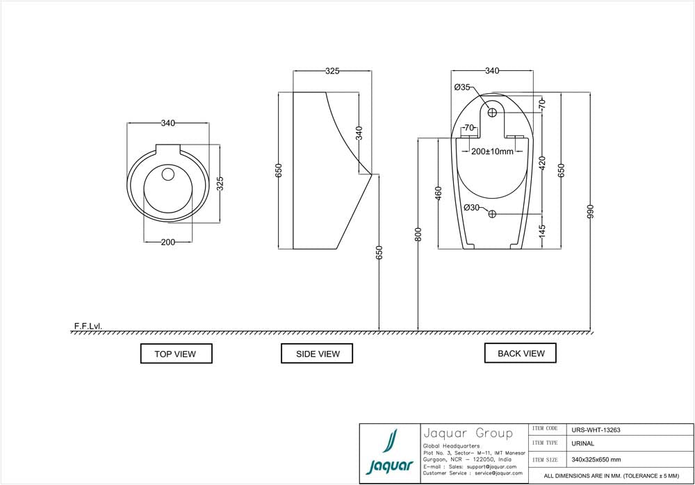 URINAL - JAQUAR SWARE - ( WHITE - URINAL - 660x340 mm - 26.4inchX13inch )