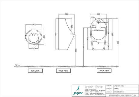 URINAL - JAQUAR SWARE - ( WHITE - URINAL - 660x340 mm - 26.4inchX13inch )