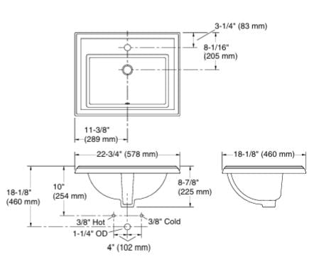 SELF RIMMING BASIN W/1 F.HOLE&OVERFLOW - KOHLER PREMIUM -  ( WHITE - PREMIUM - 579x459 mm - 23inchX18inch )