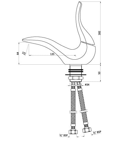 SL BASIN MIXER W/O POPUP W/PIPES - ARTIZE FAUCET -  ( CHROME - TAILWATER - 0x0 mm - 0inchX0inch )