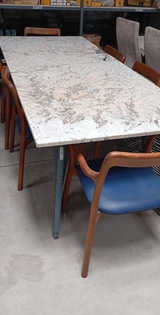 OUTDOOR DT-ZARA DINING TABLE (WHITE MARBLE TOP WITH BLUE WEAVED ROPED LEGS) - FURNITURE - (WHITE - BUENA CASA - 2400x1003x737 mm - 96inchX40.12inchX29.48inch)