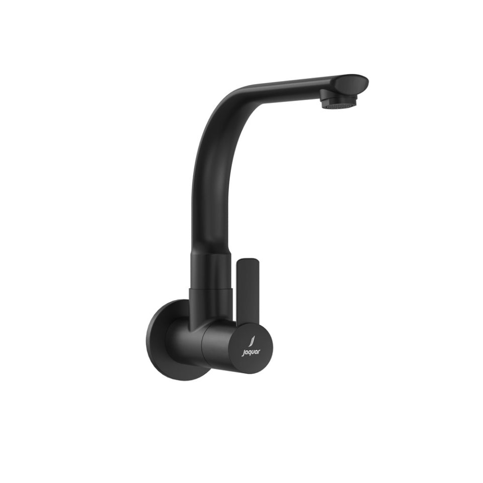 SINK COCK WITH REGULAR SWINGING SPOUT (WALL MOUNTED)WITH WALL FLANGE - JAQUAR FAUCETS -  ( BLACK MATT - FUSION PRIME - 0x15 mm - 0inchX0.5inch )