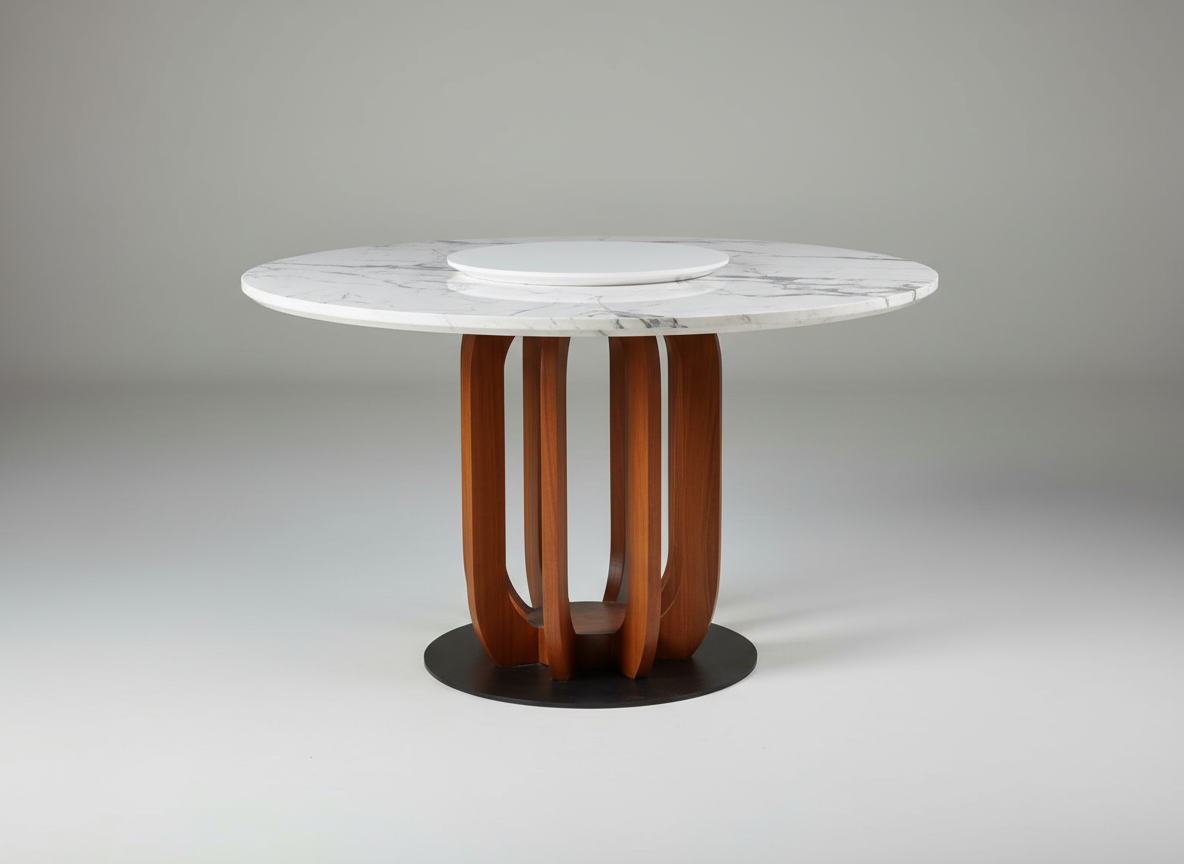 DT1-DINING TABLE,WOODEN FRAME 2PC SET FURNITURE-TABLE TOP MARBLE WHITE WITH WALNUT WOOD BASE - FURNITURE - ( - BUENA CASA - 0x1219x736 mm - 0inchX48.76inchX29.44inch)