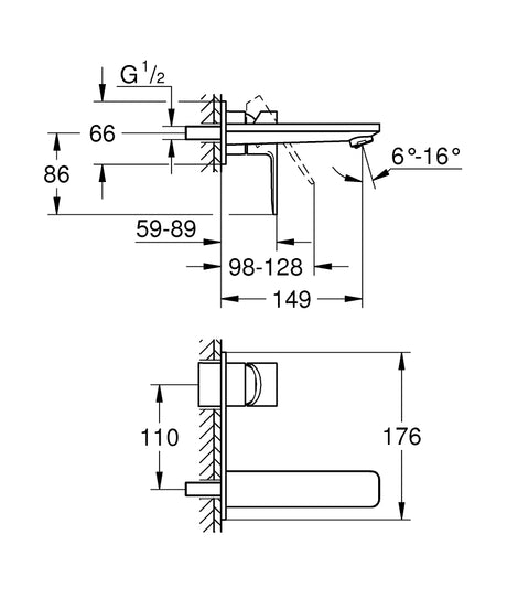 LINEARE 2-HOLE, 1-HANDLE WALL-MOUNT BASIN MIXER, M SIZE - GROHE -  ( CHROME - G4 - LINEARE - 0x15 mm - 0inchX0.5inch )