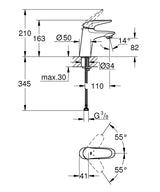EUROSTYLE 2015 SOLID 1-HANDLE BASIN MIXER WITHOUT POP-UP, S SIZE - GROHE -  ( CHROME - G3 - EUROSTYLE - 0x15 mm - 0inchX0.6inch )