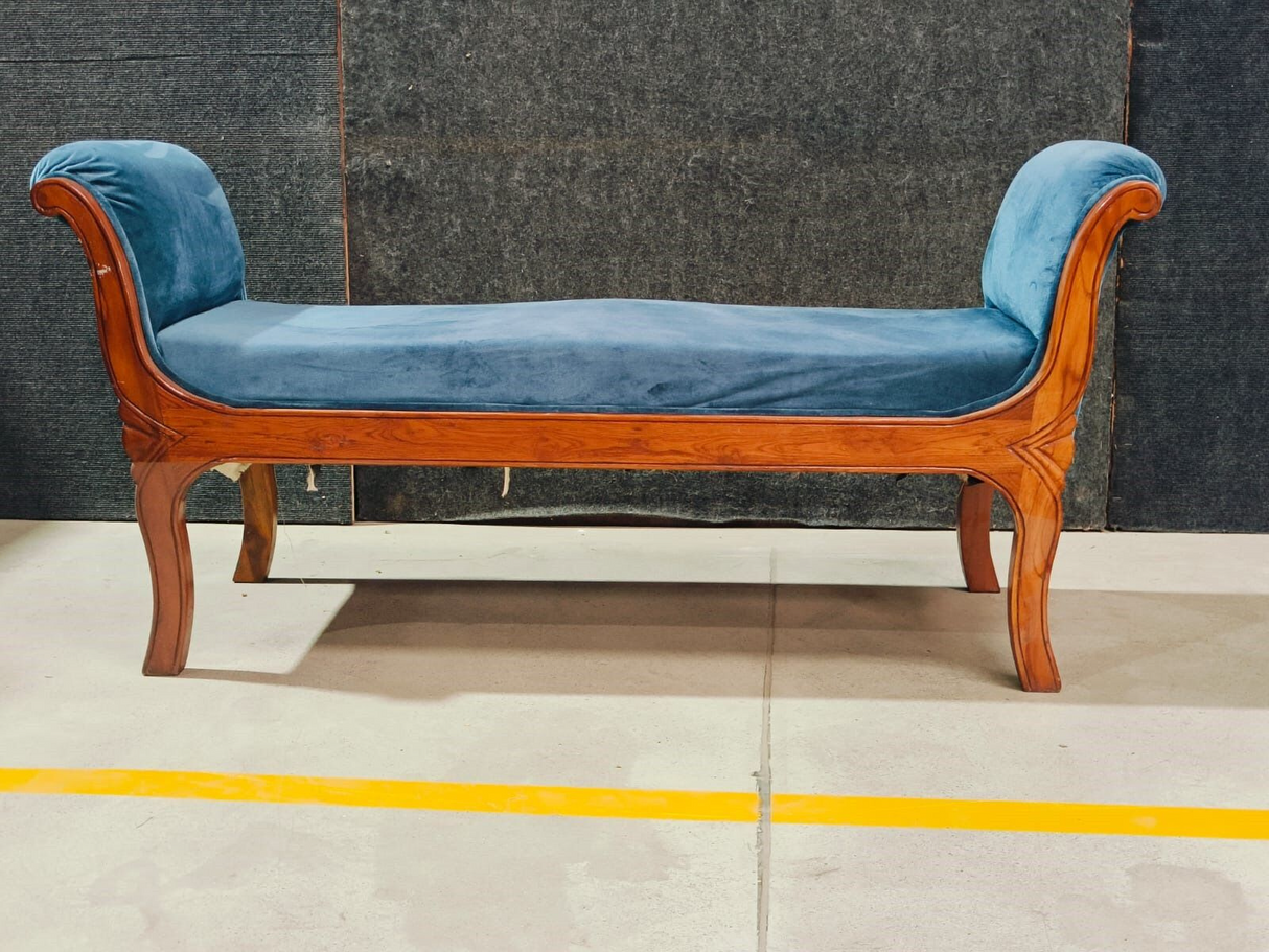 ST BED PUFFE WITH AMERICAN WOOD BASE & SUADE FABRIC SOFT (SEATING H-406MM) - FURNITURE - (SMOKE COLOR / HM-06 - BUENA CASA - 1295x432x597 mm - 51.8inchX17.28inchX23.88inch)