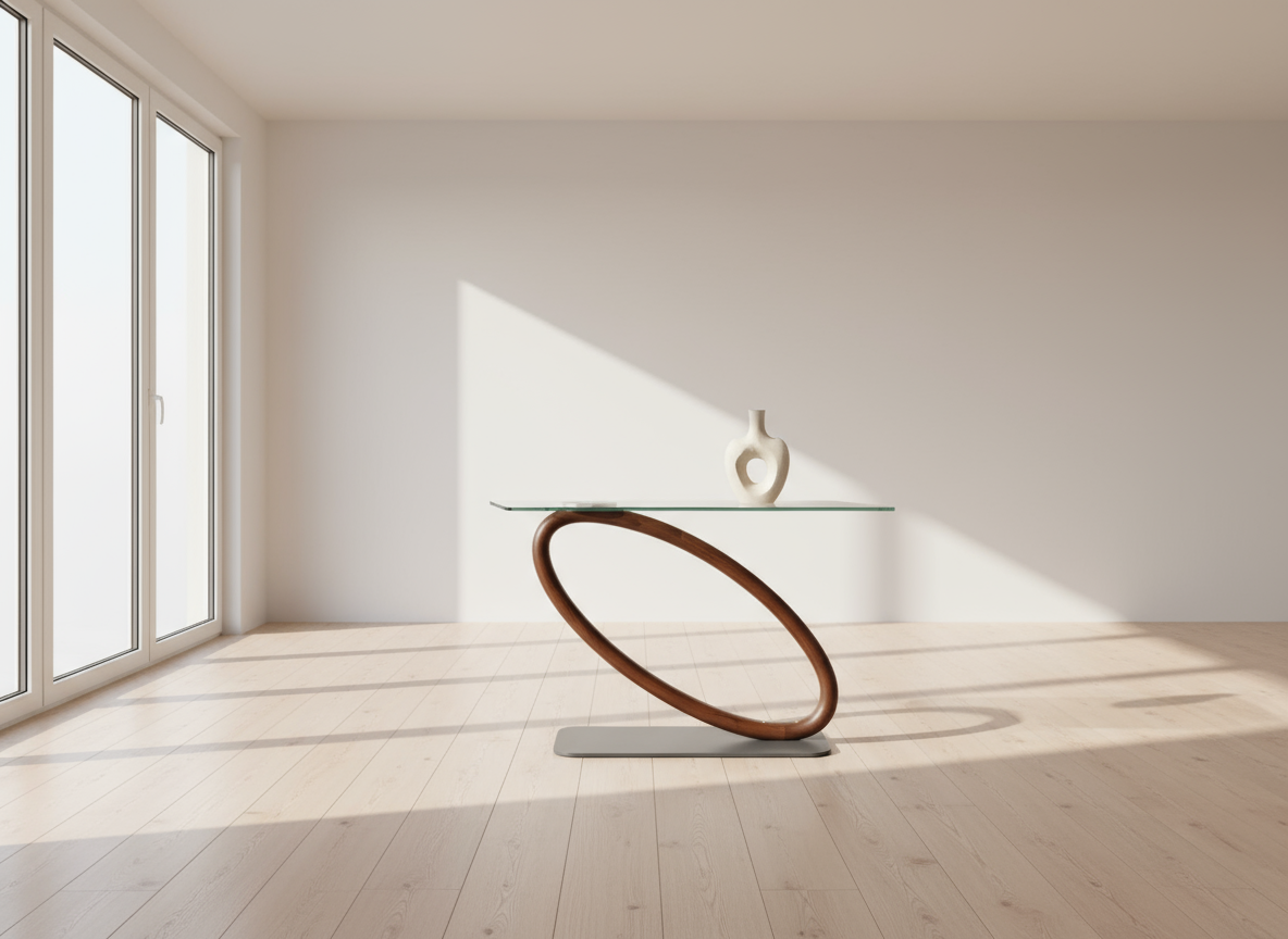 ST-COVER  CONSOLE TABLE TEAK WOOD BASE W/GLASS TOP TOUGHENED - FURNITURE - (WHITE + ROSEGOLD - BUENA CASA - 1143x406x737 mm - 45.72inchX16.24inchX29.48inch)