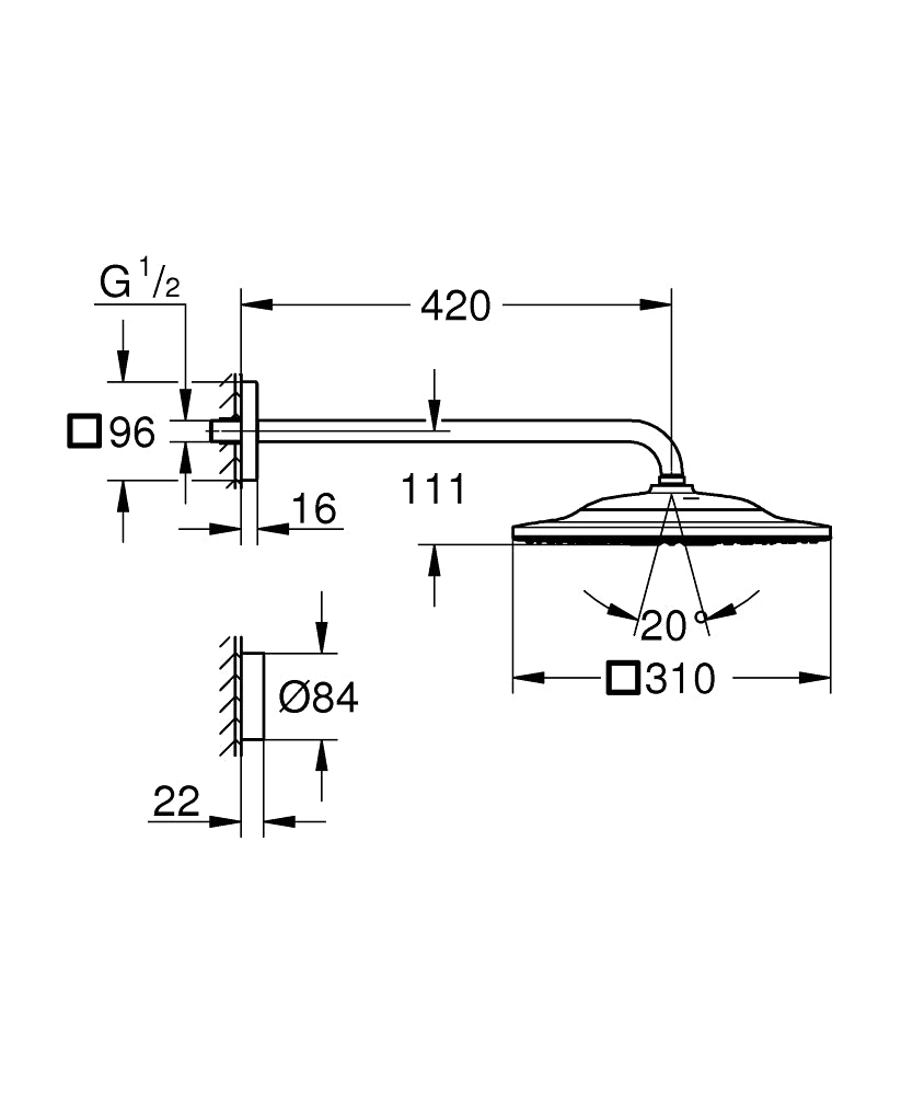 RAINSHOWER SMARTCONNECT 310 HEADSHOWER SET, CUBE, 422MM - GROHE -  ( CHROME - G5 - RAINSHOWER - 0x0 mm - 0inchX0inch )