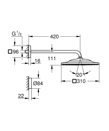 RAINSHOWER SMARTCONNECT 310 HEADSHOWER SET, CUBE, 422MM - GROHE -  ( CHROME - G5 - RAINSHOWER - 0x0 mm - 0inchX0inch )