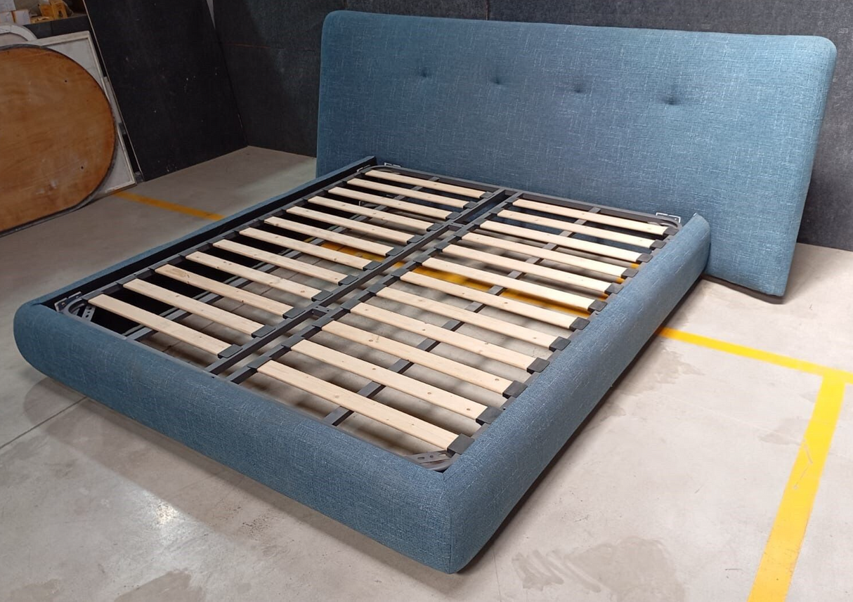 SB56A-WINGED KING SIZE BED (W/O STORAGE) (BLUE) (HEAD BOARD L-2642mm,W-1956mm,L-2083mm) - FURNITURE - (BLUE - BUENA CASA - 1981x1829 mm - 79.24inchX73.16inch)