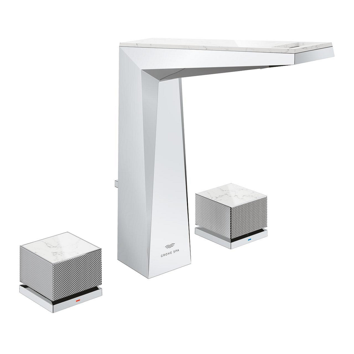 ALLURE BRILLIANT THREE HOLE BASIN MIXER M-SIZE CHROME W/ WHITE CAESARSTONE KNOB HANDLES - GROHE -  ( CHROME - G5 - ALLURE BRILLIANT PRIVATE - 0x15 mm - 0inchX0.5inch )