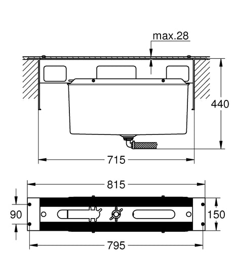 CONCEALED BODY 4/5-HOLE BATH DECK-MOUNT - GROHE -  ( CHROME - G3 - NON RAPIDO - 0x10 mm - 0inchX0.38inch )