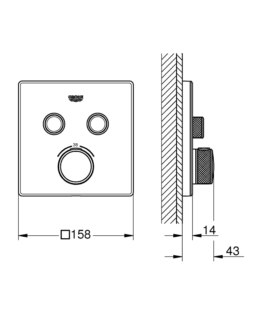 GROHTHERM SMARTCONTROL THERMOSTAT SQUARE, 2 CONTROL - GROHE -  ( MOON WHITE - G5 - GROHTHERM - 0x0 mm - 0inchX0inch )