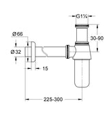 WASTE TRAP BASIN 1 1/4INCH - GROHE -  ( CHROME - G3 - GROHE - 32x300 mm - 1.25inchX12inch )