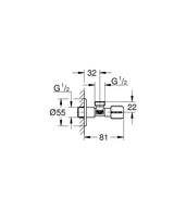 ANGLE VALVE 1/2INCH X 1/2INCH - GROHE - ( COOL SUNRISE - G5 - GROHE - 0x15 mm - 0inchX0.5inch )