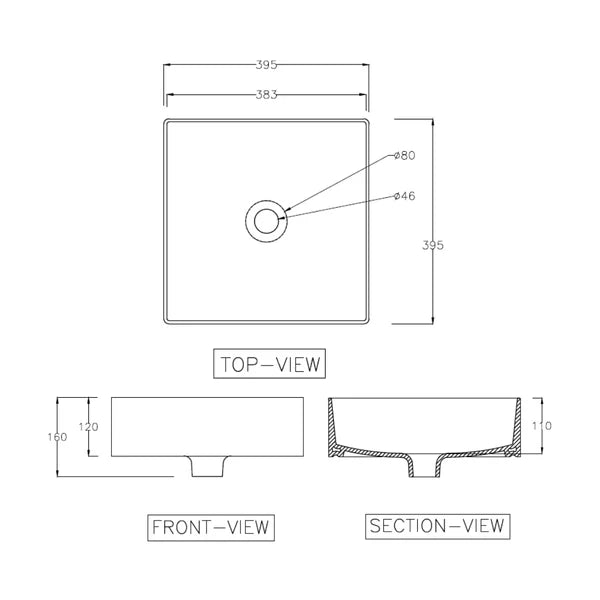 WASH BASIN TABLE TOP MAGRO S - HINDWARE -  ( STAR WHITE - ITALIAN - 395x395 mm - 16inchX16inch )