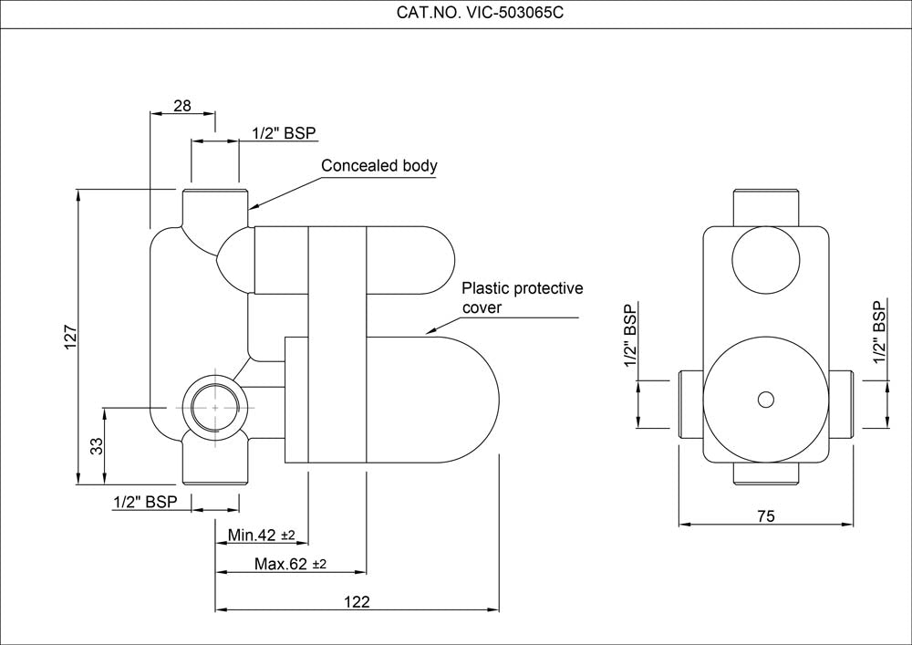 CONCEALED BODY OF THERMOSTATIC SHOWER MIXER WITH 5-WAY DIVERTER (WITHOUT EXPOSED PARTS) - ARTIZE FAUCET - (CHROME - ALLIED - 0x15 mm - 0inchX0.6inch)