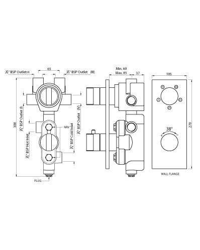 CONC.THERMO SET 2IN 4OUT+1FREE W/SHUTOFF - ARTIZE FAUCET -  ( BLACK MATT - THERMATIK-R - 0x20 mm - 0inchX0.75inch )