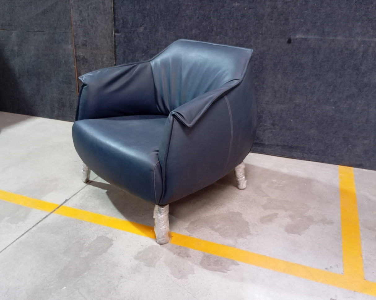 SC907  LEATHER SOFT LEISURE CHAIR (BLUE) (SEATING H-419 MM) - FURNITURE - (BLUE - BUENA CASA - 838x533x787 mm - 33.52inchX21.32inchX31.48inch)