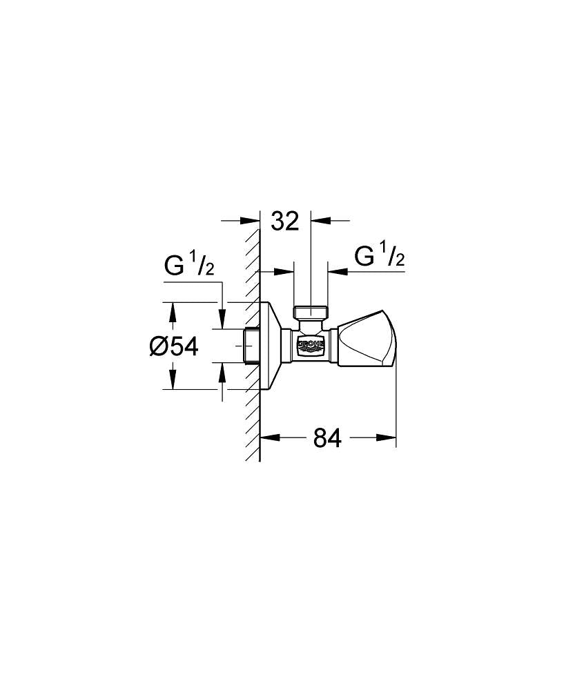 ANGLE VALVE; MINI, 1/2INCH X 1/2INCH - GROHE -  ( CHROME - G3 - ANGLE VALVES NEUTRAL HANDLE - 0x15 mm - 0inchX0.5inch )