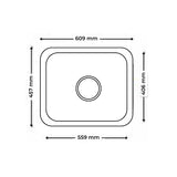 SS KITCHEN SINK 1.0 BOWL W/O DRAINBOARD (DEPTH 9INCH)WITH FA-07 WASTE COUPLING - FUTURA -  ( SATIN FINISH - UNDERMOUNT SERIES - 609x457 mm - 24.36inchX18inch )