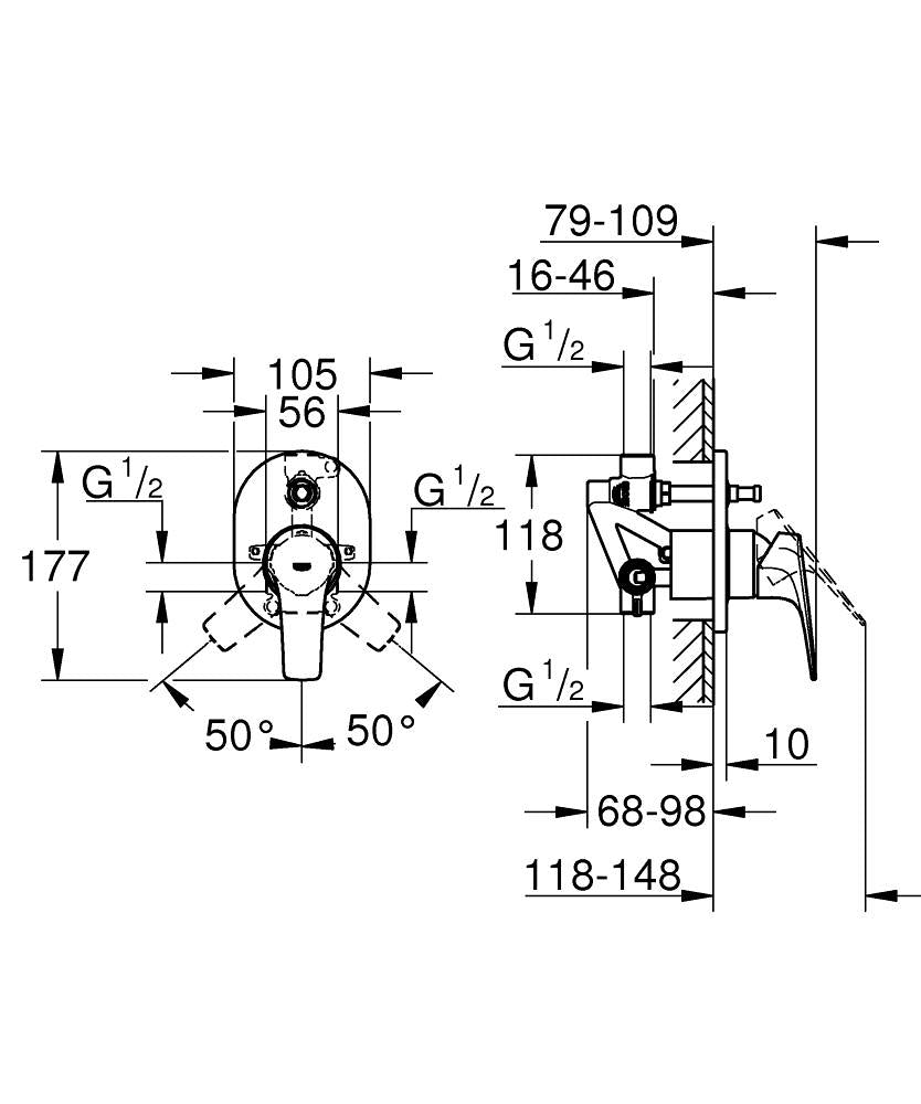 BAUFLOW 1-HANDLE BATH/SHOWER MIXER - GROHE-G2 -  ( CHROME - G2 - BAUCONTEMPORARY - 0x15 mm - 0inchX0.6inch )