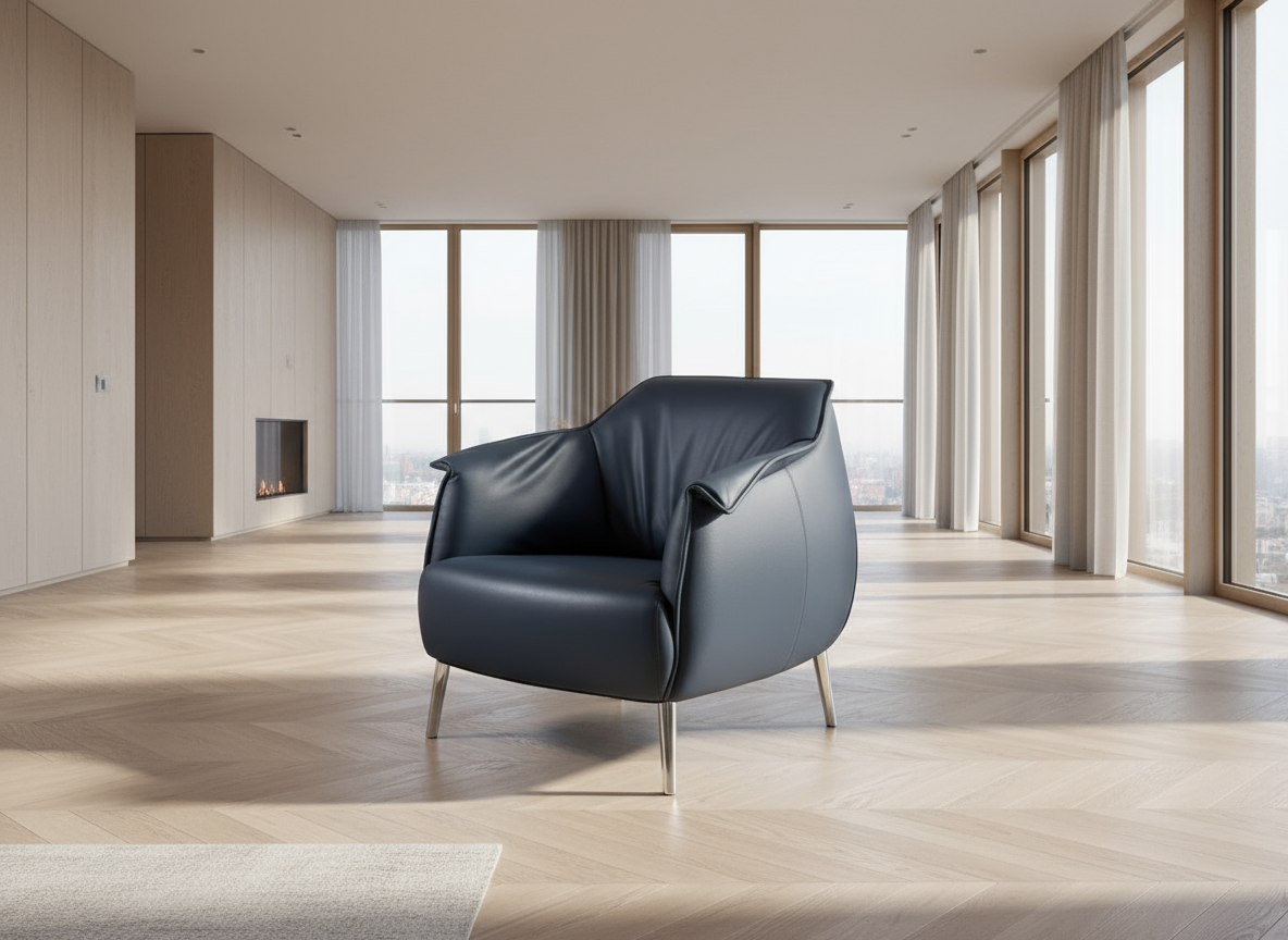 SC907  LEATHER SOFT LEISURE CHAIR (BLUE) (SEATING H-419 MM) - FURNITURE - (BLUE - BUENA CASA - 838x533x787 mm - 33.52inchX21.32inchX31.48inch)