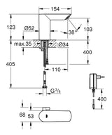 BAUCOSMOPOLITAN E INFRARED BASIN MIXER, AC - GROHE-G2 -  ( CHROME - G2 - BAUCOSMOPOLITAN - 0x15 mm - 0inchX0.6inch )