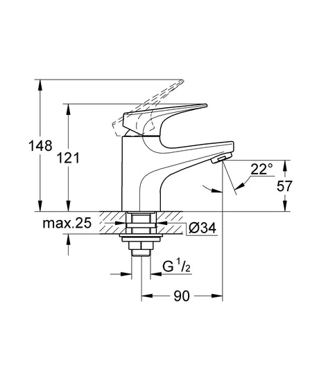 BAUFLOW PILLAR TAP - GROHE-G2 -  ( CHROME - G2 - BAUCONTEMPORARY - 0x15 mm - 0inchX0.6inch )